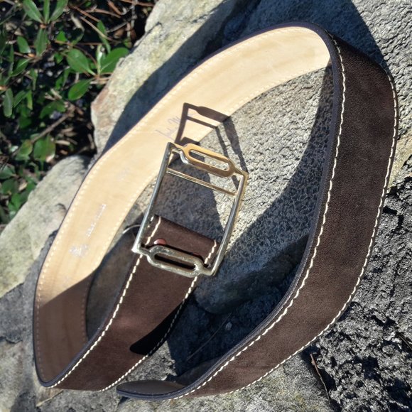Real Leather Belt Genuine Cowhide Suede Gold Buckle Adjustable Length Strap - Picture 15 of 16
